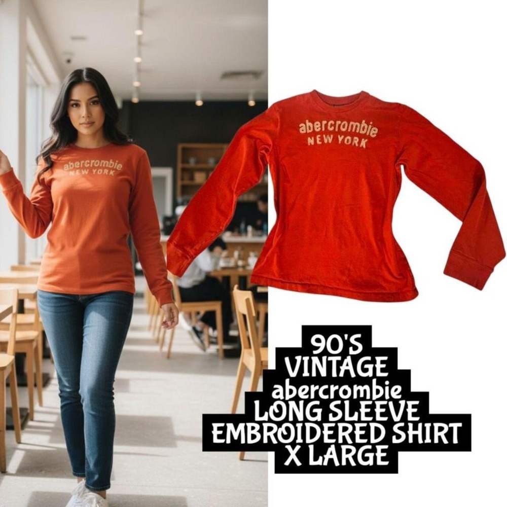 90'S VINTAGE ABERCROMBIE NEW YORK EMBROIDERED LONG SLEEVE‎ SHIRT X LARGE